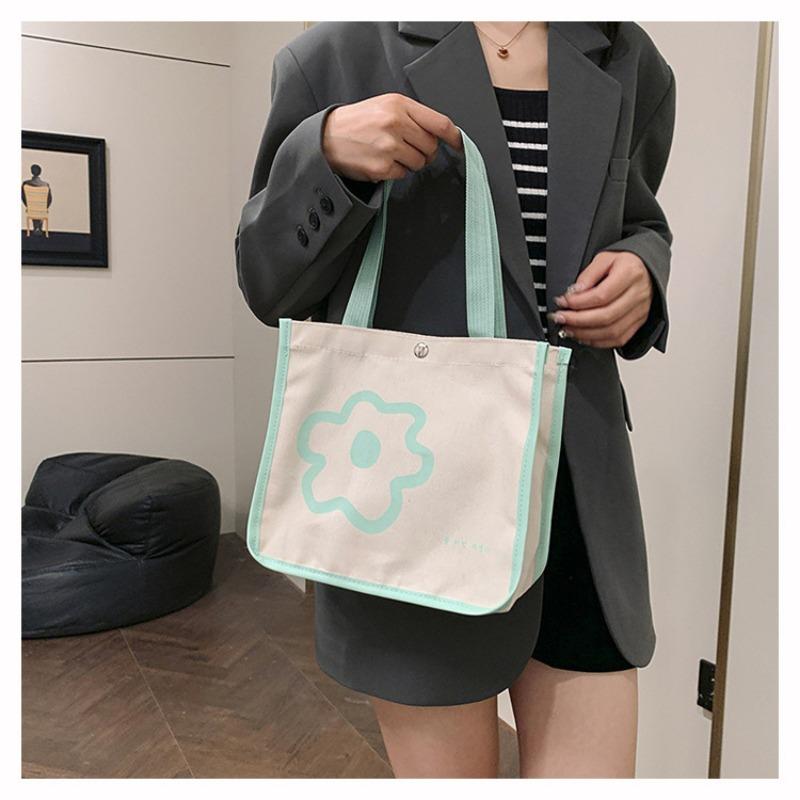 Women's Bag Tote Bento Bag, Simple and Versatile Portable Lunch Box Bag, Literary Handbag, Contrasting Color Canvas Bag