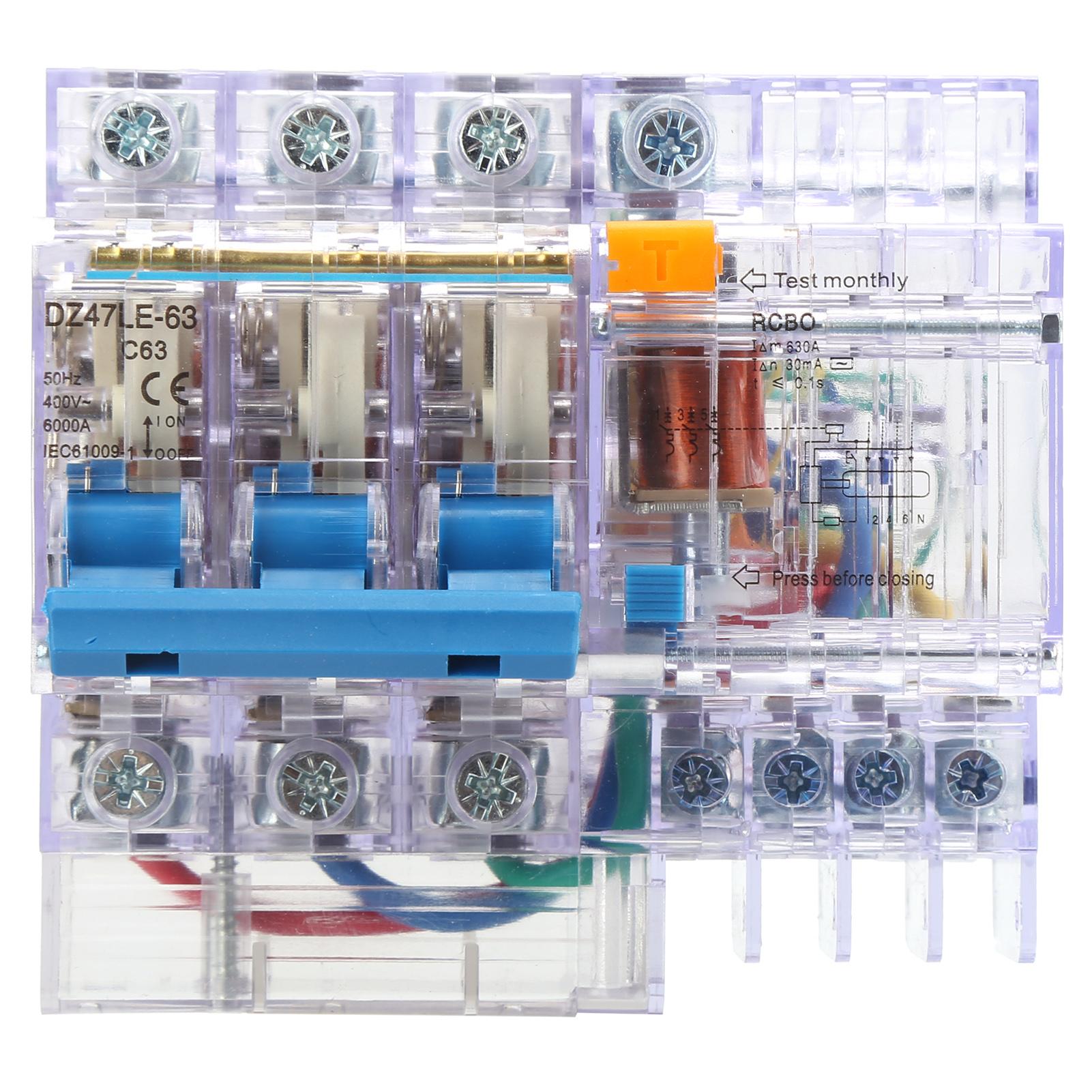 

Автоматичний вимикач 3P+N прозорий побутовий вимикач витоку DZ47LE-63 C63