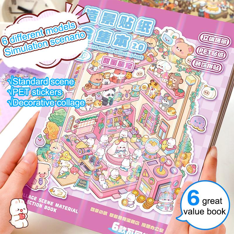 1Set Cartoon Travel Diary Landscape Sticker Diy Toy Game Books Diy Miniature Scene Visual Stacking Stickers Birthday Gifts