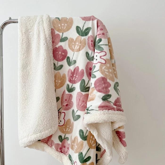 2025 New Printed Thickened Cartoon Milk Fleece Lamb Fleece Blanket Nap Blanket Sofa Blanket Spring and Autumn Season Available