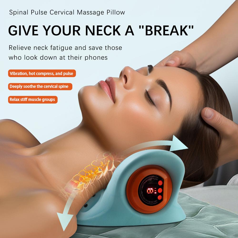 Electric Neck Pulse Massage Pillow Neck Shoulder Stretcher Relaxer Cervical Traction Device Heating Therapy for Pain Relief