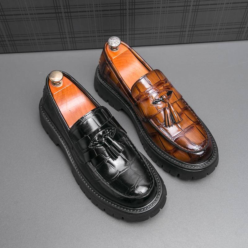 New Original Design Tassel Men's Leather Shoes Thick Bottom Dress Shoes Casual Korea Style Gentleman Office Oxford Shoes Loafers