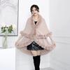 Women Cape Shawl with Fur Collar Soft Warm Wrap Double Layer Knit Cardigan Acrylic Warm Poncho for Fall Winter