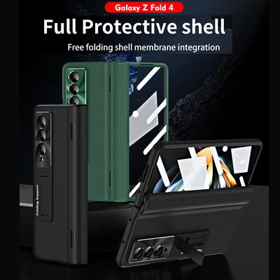 Lederscharnierhülle für Samsung Galaxy Z Fold 3 4 Fold4 Fold3 mit verstellbarer Halterung Vollbild-Filmschutz Luxusabdeckung
