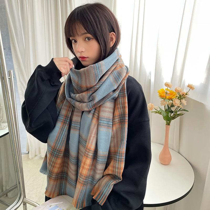 Plaid Color Matching Scarf Shawl Autumn and Winter Imitation Cashmere Thickened Scarf Dual-purpose Couple Korean Version Dongdaemun Tide