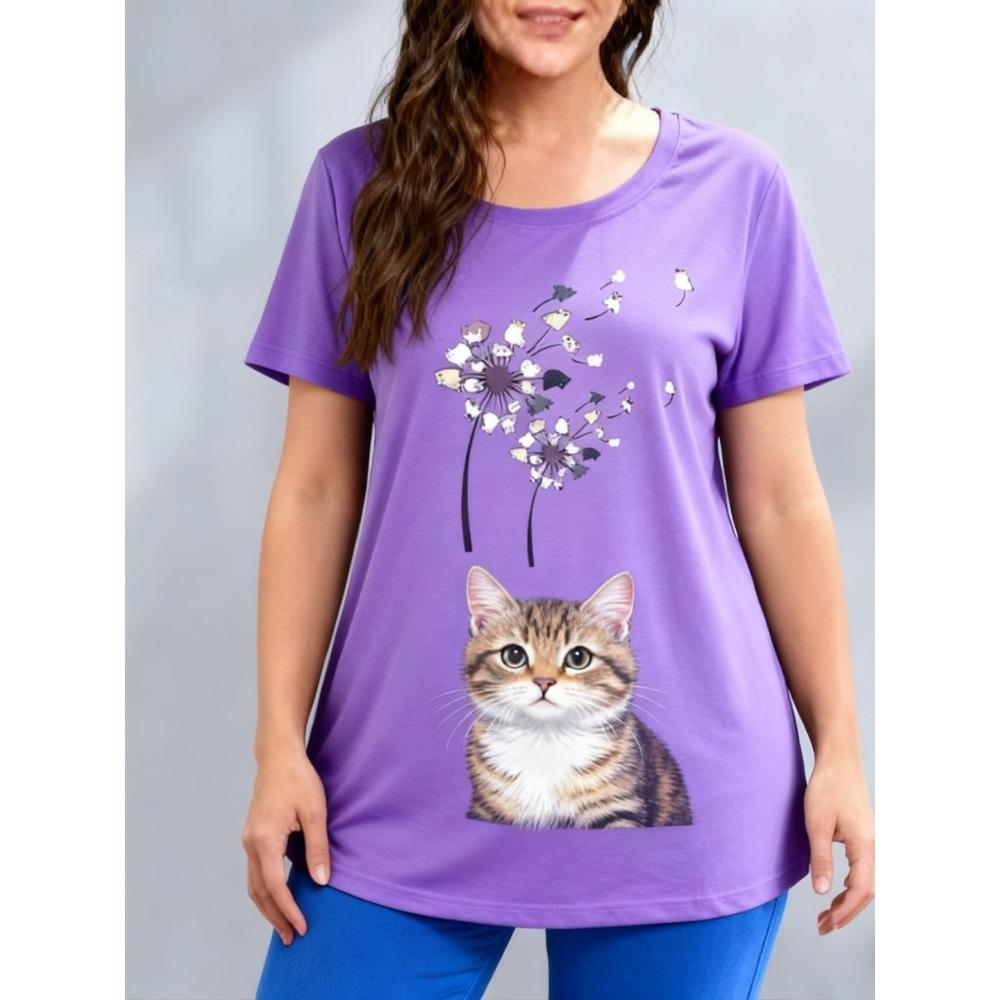 Dámská trička velikosti XL-7XL plus size Dámské tričko s O-výstřihem Módní Květinová Patchworková Barevně Potištěná Halenka Tričko s Krátkým Rukávem