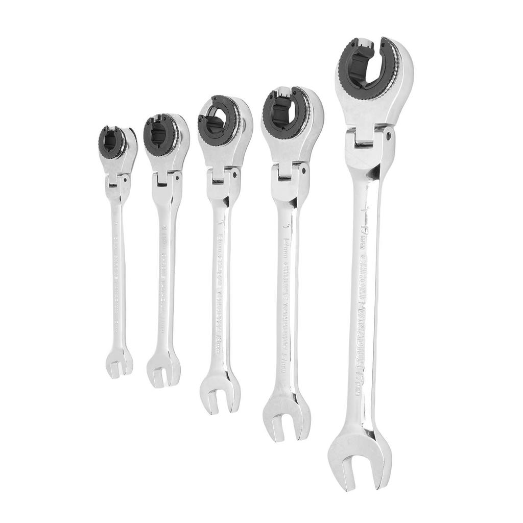5PCS Double End Open Wrenches Flexible Head Ratchet Wrench Set for Air Conditioning Brake Line 10mm 11mm 13mm 14mm 17mm