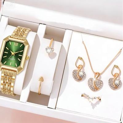 Popular Light Luxury Niche Women'S Watch Set, Female Student Fashion Square Watch Jewelry 6-Piece Set