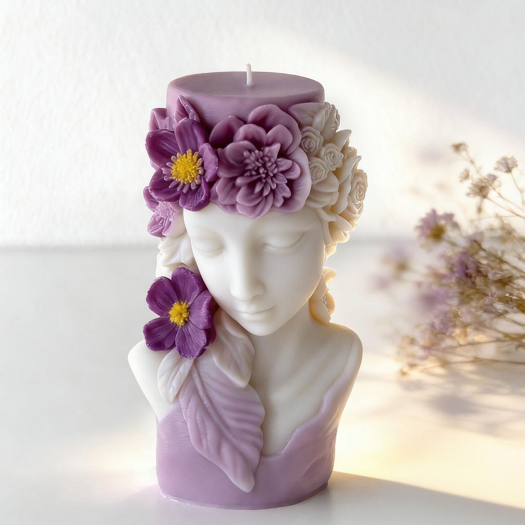 DIY Flowers Relief Girl Portrait Silicone Mold Handmade Aroma Candle Plaster Decoration Mould Cylinder Candle Making Supplies