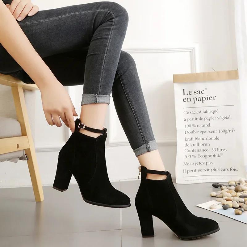 Women's Heeled Ankle Boots Fashion Sexy Pointed Woman Short Boots 2025 Spring Autumn New Plus Size 43 Women Shoes