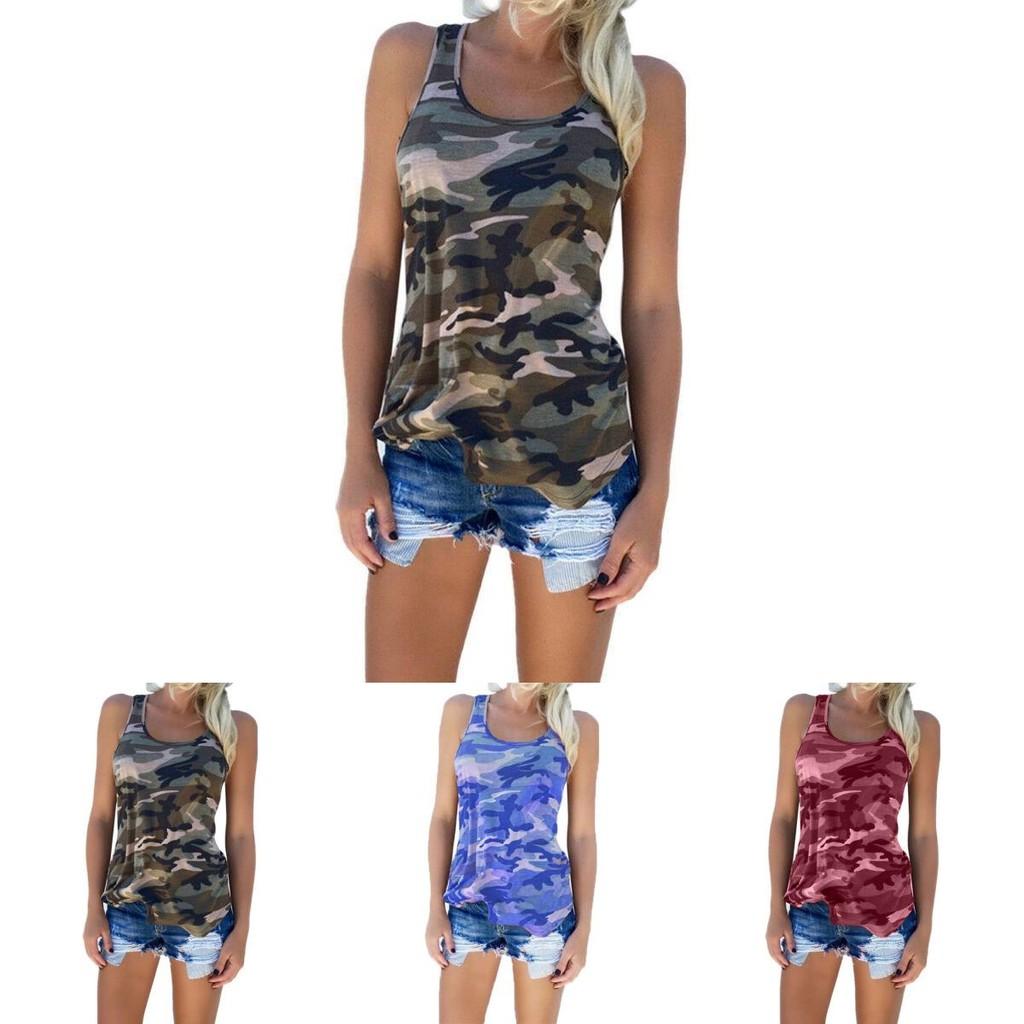 Stylish Women's Ladies Sleeveless Camo Vest Tops With Breathable Fabric For Summer