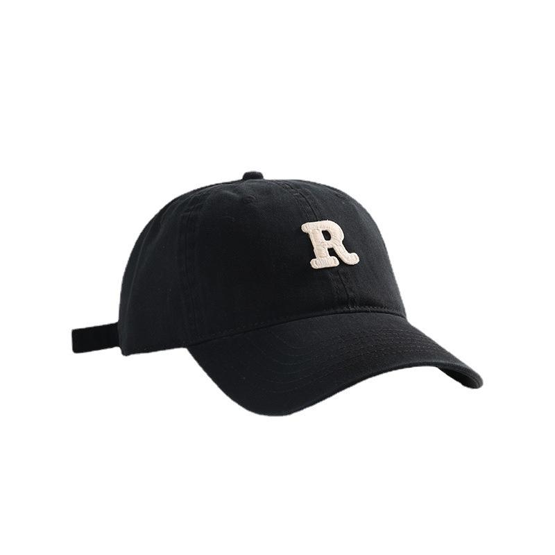 Hat Women's New R Embroidered Baseball Cap Japanese Versatile Baseball Cap Men's Ins Korean Style Sports and Casual Curved Brim Hat