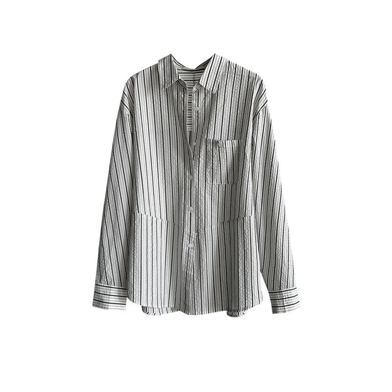 Tachibana, Frühling Neues Koreanisches Minimalistisches Gestreiftes Hemd Langarm Locker Lässig Retro Revershemd