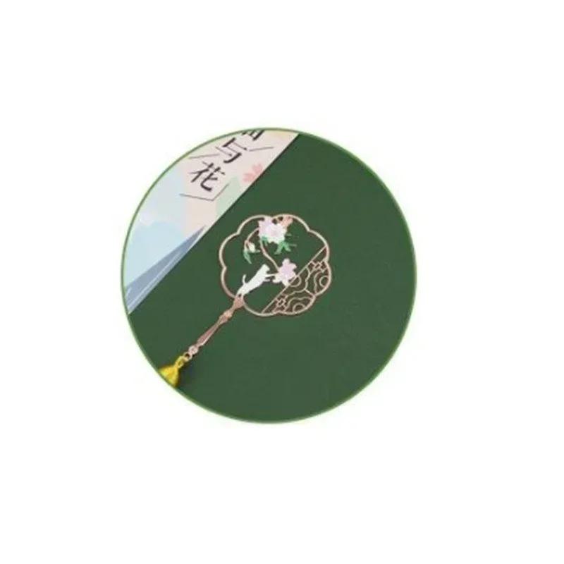 1 Buc Semn de Carte Metalic în Stil Chinezesc Vintage în Formă de Evantai cu Ciucuri cu Flori și Pisici, Cadou Papetărie Rechizite Școlare