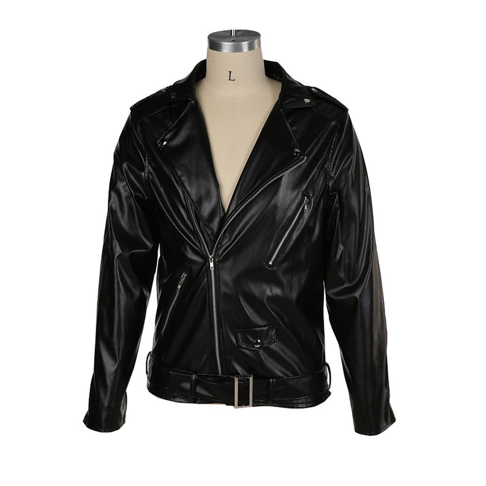 Fall ST Men's Leather Jacket Fashion Slim Fit Turtleneck Splicing Motorcycle Leather Jacket