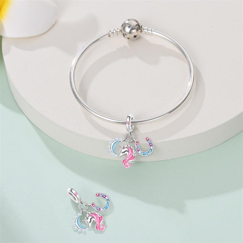 Copper Lucky Rainbow Colt Pendant Moon Charms Beads Fit Pandach Authentic Bracelets Do-It-Yourself Jewelry Birthday Present