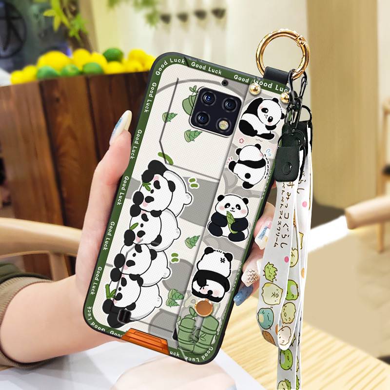 Cute Back Cover Phone Case For Oukitel WP6 Silicone Cartoon Ring Wrist Strap Panda Fashion Design Phone Holder Soft Case