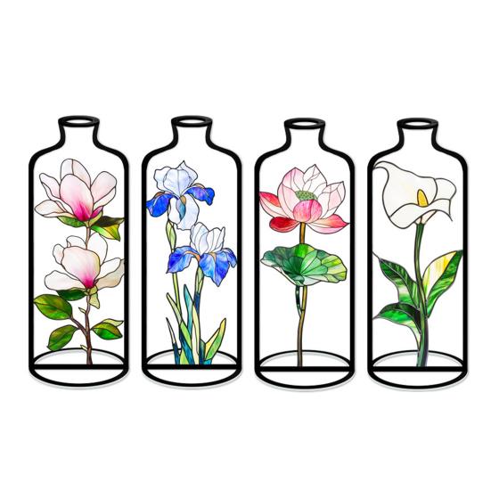 

4 Pcs Wire Flower Vases Hollow Desktop Planter with Stained Glass Floral Design Hydroponic Propagation Station Flower Holder for Home Wedding Decor F