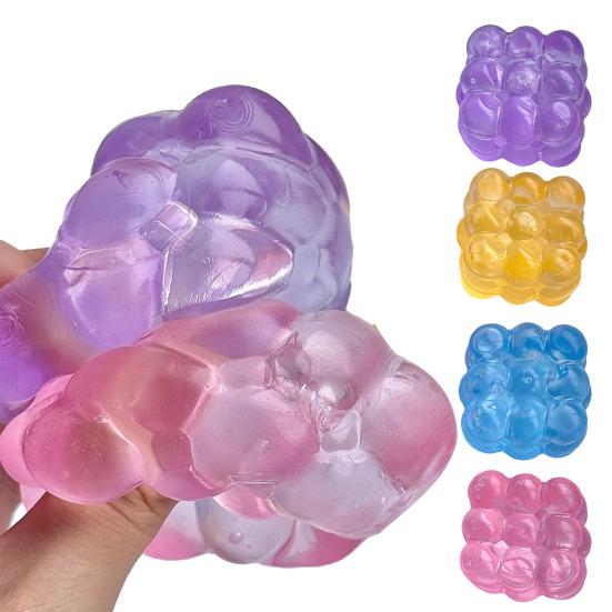 Clear Beaded Cube Squeeze Toy Anxiety Relief Sensory Stress Sugar Ball Soft Stretchy Cube Pinch Toy Home Office Relaxation Tool