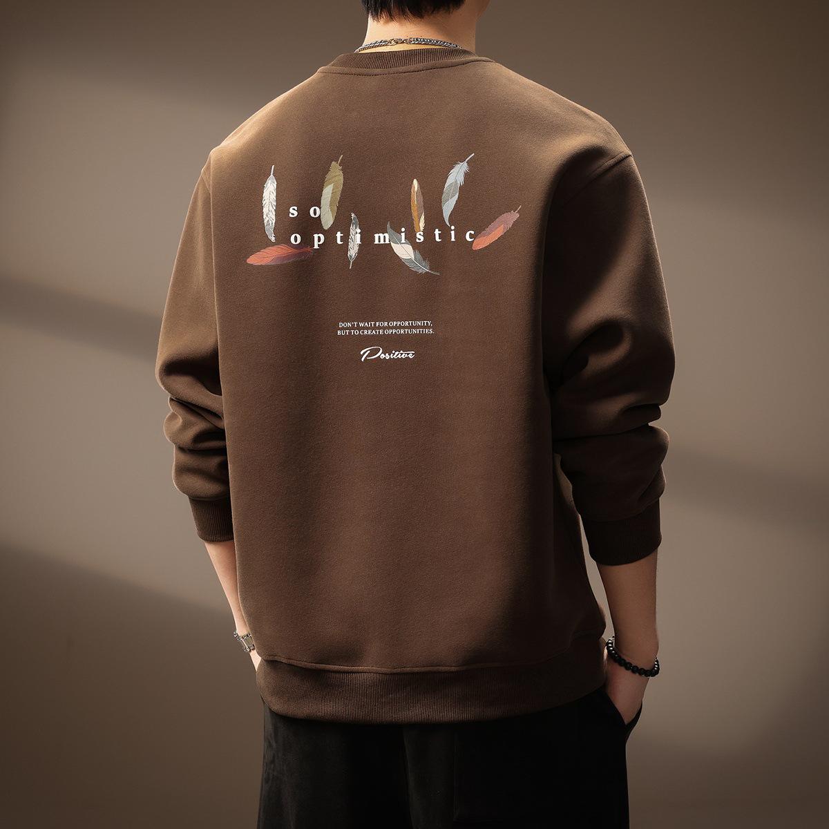 

Men s High-End American Print Round Neck Hoodie - 2025 Winter Fashion Trend, Versatile Long Sleeve Pullover XL (140-160 jin) кавовий