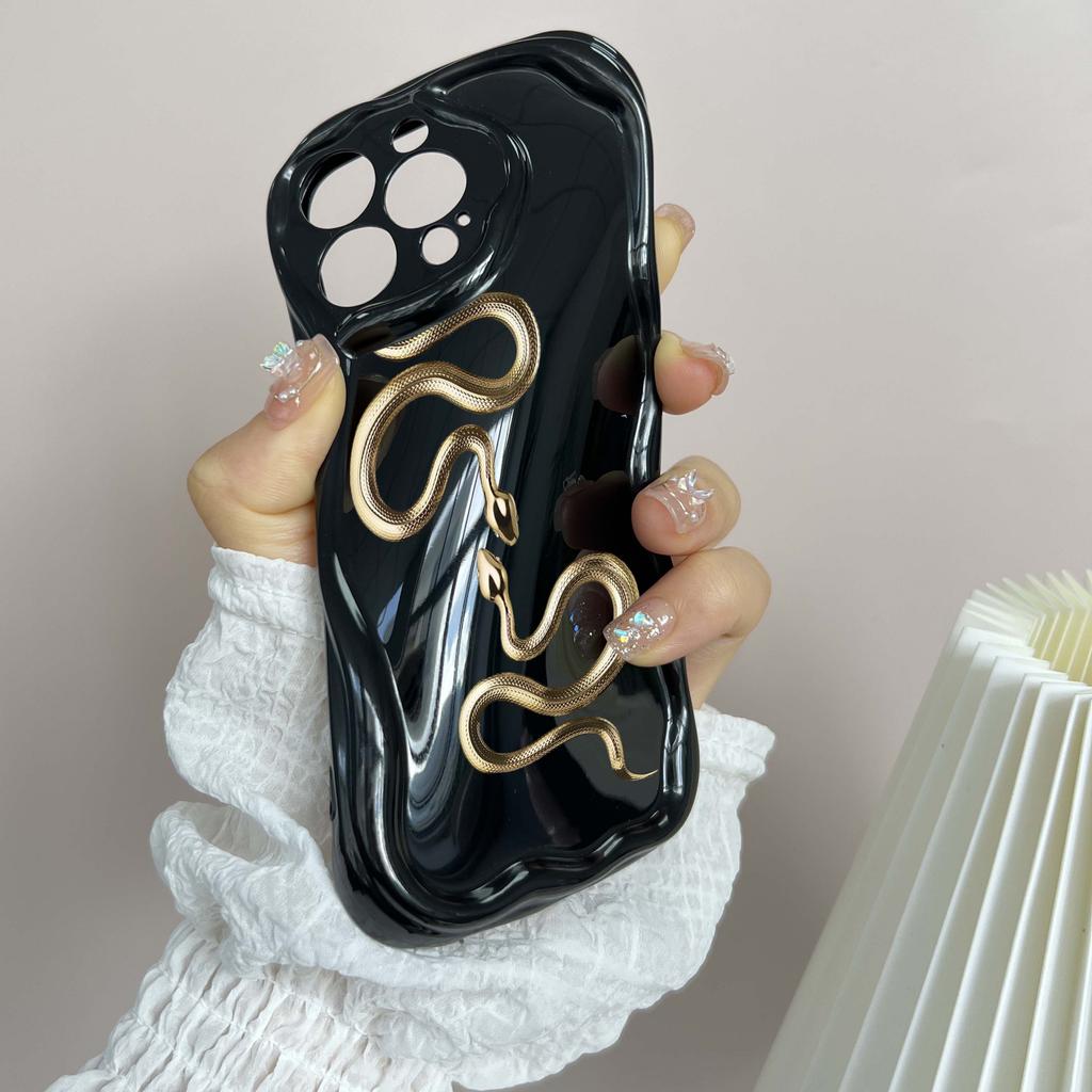 N71 Schwarzgold Schlange Weiche Wellenförmige Handyhüllen für Samsung A54 A34 A13 A14 S23 S24 Ultra Xiaomi Redmi Note 13 Realme Infinix Schutz-Bumper-Hülle