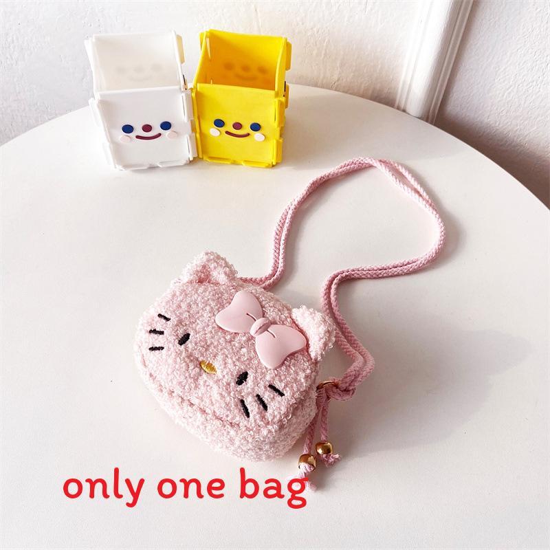 Hello Kitty Cartoon Plush Mini Crossbody Bag For Kids With Zipper Closure