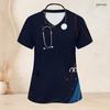 Women Plus Size Nurse Scrub Top V Neck Short Sleeve Galaxy Star Printed With Front Pockets