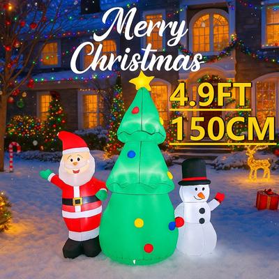 4.9FT LED Inflatable Xmas Yard Decor Set Santa Snowman Tree Gift Christma Decor Christmas Supplies Home Decor Ornaments Toy Gift