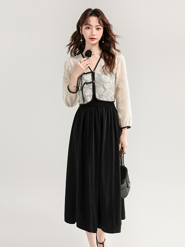 Summer Sweet Lace Top & Spaghetti Strap Dress Set