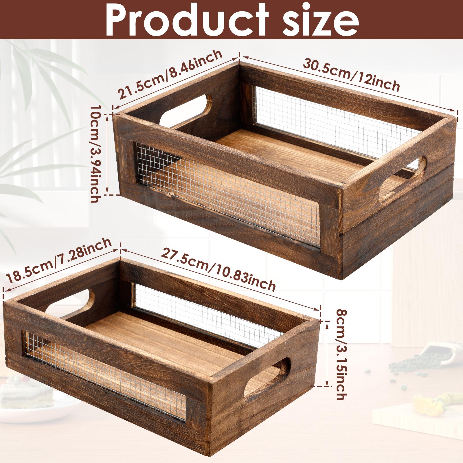 

2Pcs Wooden Countertop Basket Stackable Storage Box With Wire Mesh Multipurpose Kitchen Bathroom Storage Organizer Magazine Rack