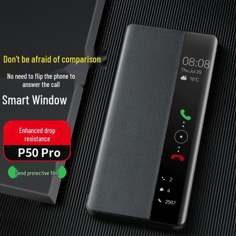 Capa de Celular Flip Huawei com Janela Inteligente em Couro Sintético