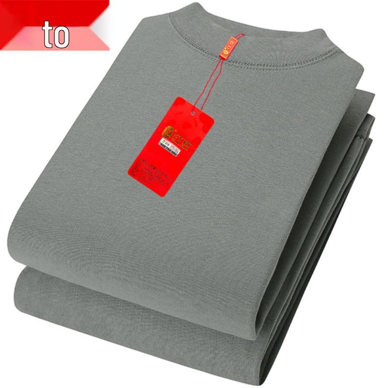 Conjunto de Ropa Interior Térmica para Hombre Color Frijol Rojo - Top de Cuello Semi Alto y Pantalones, Algodón, Ligero, Cuello Redondo