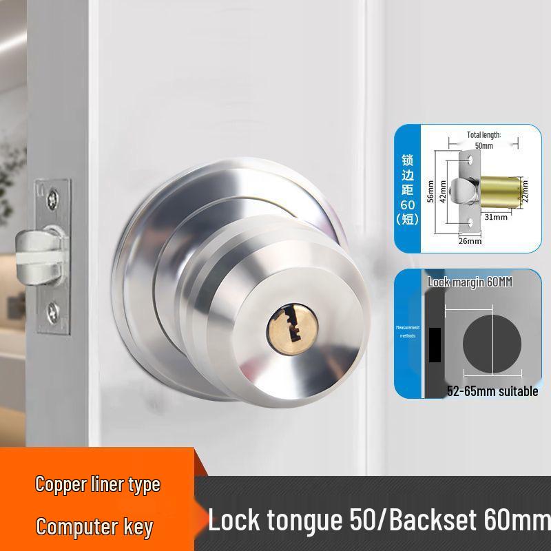 Universal Spherical Indoor Door Lock for Bedroom/Bathroom with Key