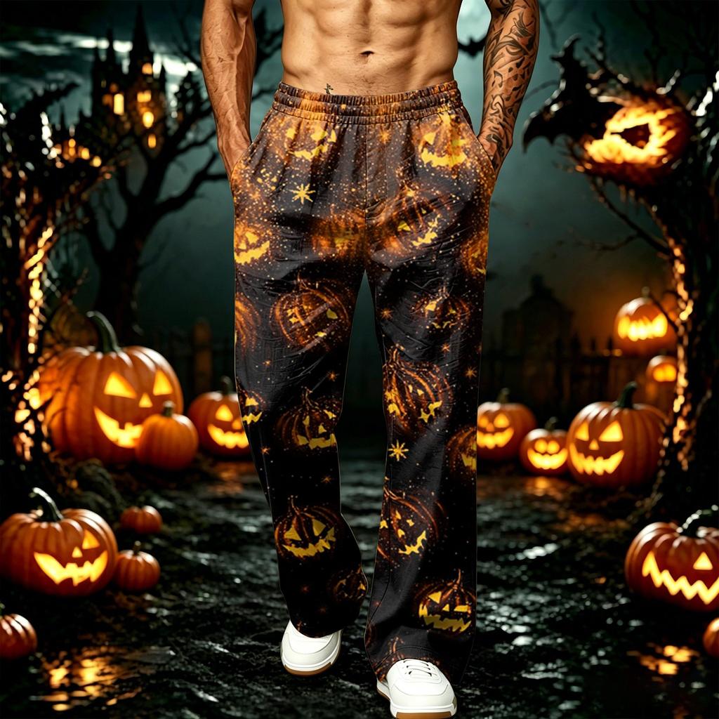 Men's Loose Fit Wide Leg Joggers with Pockets - Printed Casual Sweatpants for Sports and Daily Wear