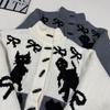 In-Stock Korean Retro Bow Jacquard Cardigan Sweater for Women