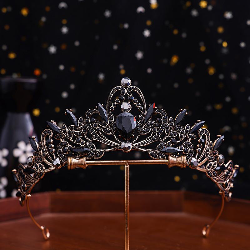 1pc Bridal Crown Tiara Alloy Black Vintage Baroque Rhinestone Crystal Wedding Dress Accessories Performance Hair Accessories