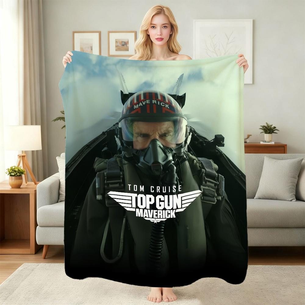 Top Gun Style Fighter Jet Pilot Poster Pattern Theme Flannel Blanket Skinfriendly Warm Throw Blanket For Living Room Office Nap Home Party Decor