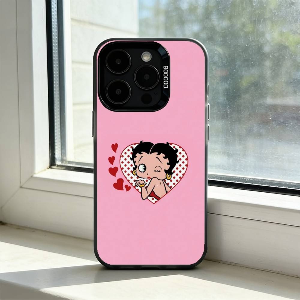 Custodia per Telefono B-Betty B-Boop Cartone Animato Retrò per iPhone 17,16,15,14,13,12,11 Plus,Pro Max,XS,Interno Placcato Argento Colorato