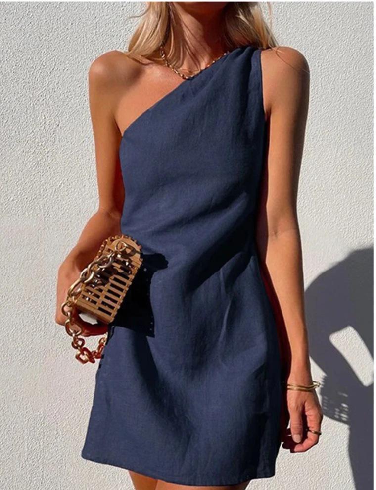 2026 Damen Schlankes One-Shoulder Sommerkleid - Eleganter Europäischer & Amerikanischer Stil Rock