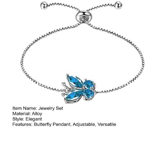 1 Set Jewelry Set Sparkling Rhinestones Inlaid Butterfly Pendant Necklace Ear Studs
