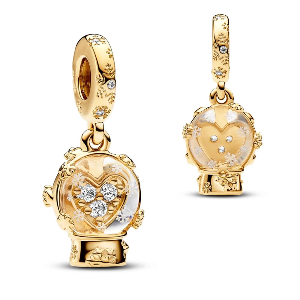 Новые сверкающие снежинки, шары со снегом, подвески, подходят для браслета Pan, ожерелья, DIY, рождественские украшения, подарок для женщин