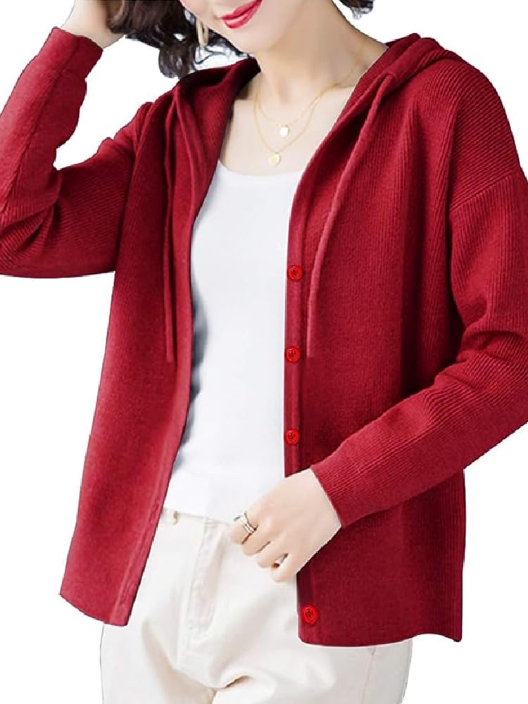 WOFOSY Hooded Knit Long Winter Outerwear for SY179 Women's Cardigan, Sleeve, Warmth, Fall/Winter, (Red)