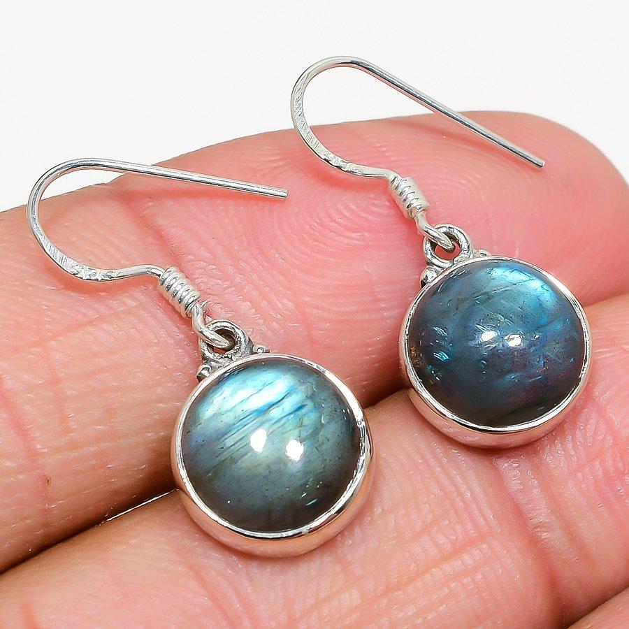 Natural Labradorite Gemstone 925 Solid Sterling Silver Gift Earring 1.25" K6A69