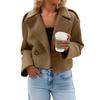 Women's Fashionable, Elegant, -color, Long-sleeved, Short Woolen Coat With A Turned-up Collar