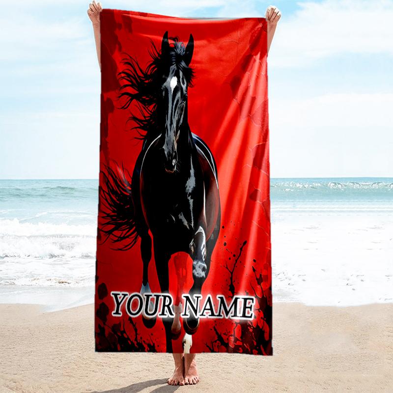 1PC Custom Name Horse Artwork Beach Towel Highly Absorbent And Sand-Resistant Towel for Swimming, Pool, Yoga, And Travel Lightweight