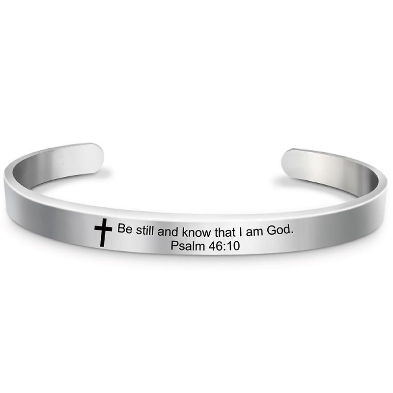 Classic Cross Bible Verse Stainless Steel Cuff Bracelet Bangle Christian Scripture Psalm Bangles For Women Men Jewelry