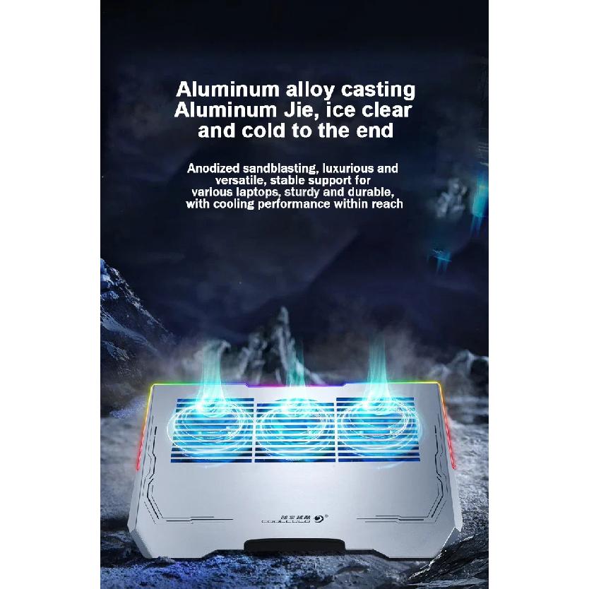 Ice Demon Notebook Air-cooled Cooling Pad with RGB Colorful Light 3 Fans Cooling Radiator Bracket Suit for 12.1-17.3 Inch Laptop