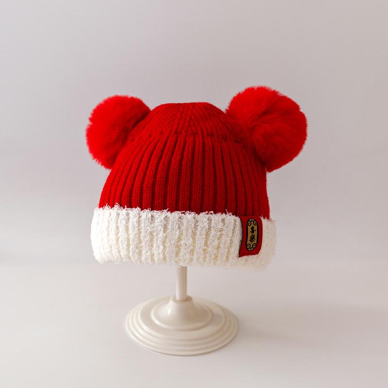 

Осень Зима Теплая Детская Шапка Детская Шапка-Бини Милые Помпоны Красные Шапки Однотонные Аксессуары для Новорожденных Шапки с Защитой Ушей A1