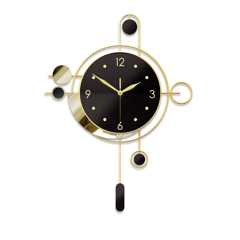 Art Deco Wall Clock Living Room Gold Pendulum Luxury Wall Clock Black Modern Design Silent Nordic Unique Home Decor