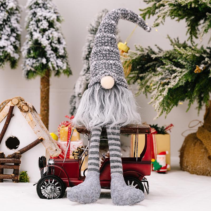 Rudolph Striped Knit Hat Gnome Ornament - Christmas Hanging Leg Faceless Doll